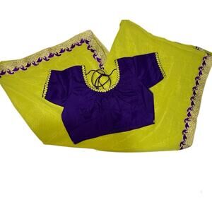 Women's Green and Purple Sari / Saree
